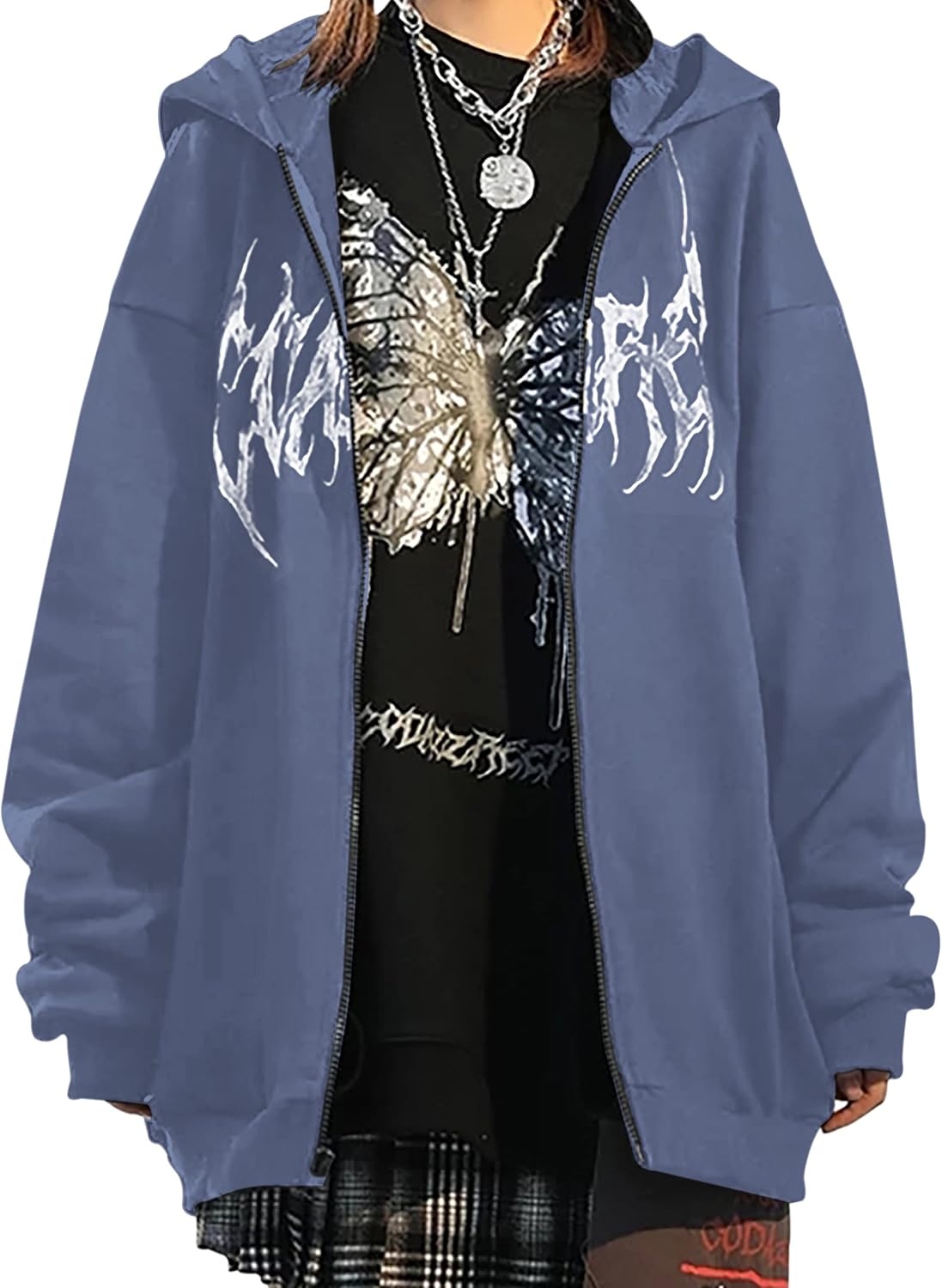 MISSACTIVER Women’s Casual Graphic Printed Hoodies Oversized Zip Up 90S E-Girl Streetwear Grunge Jacket