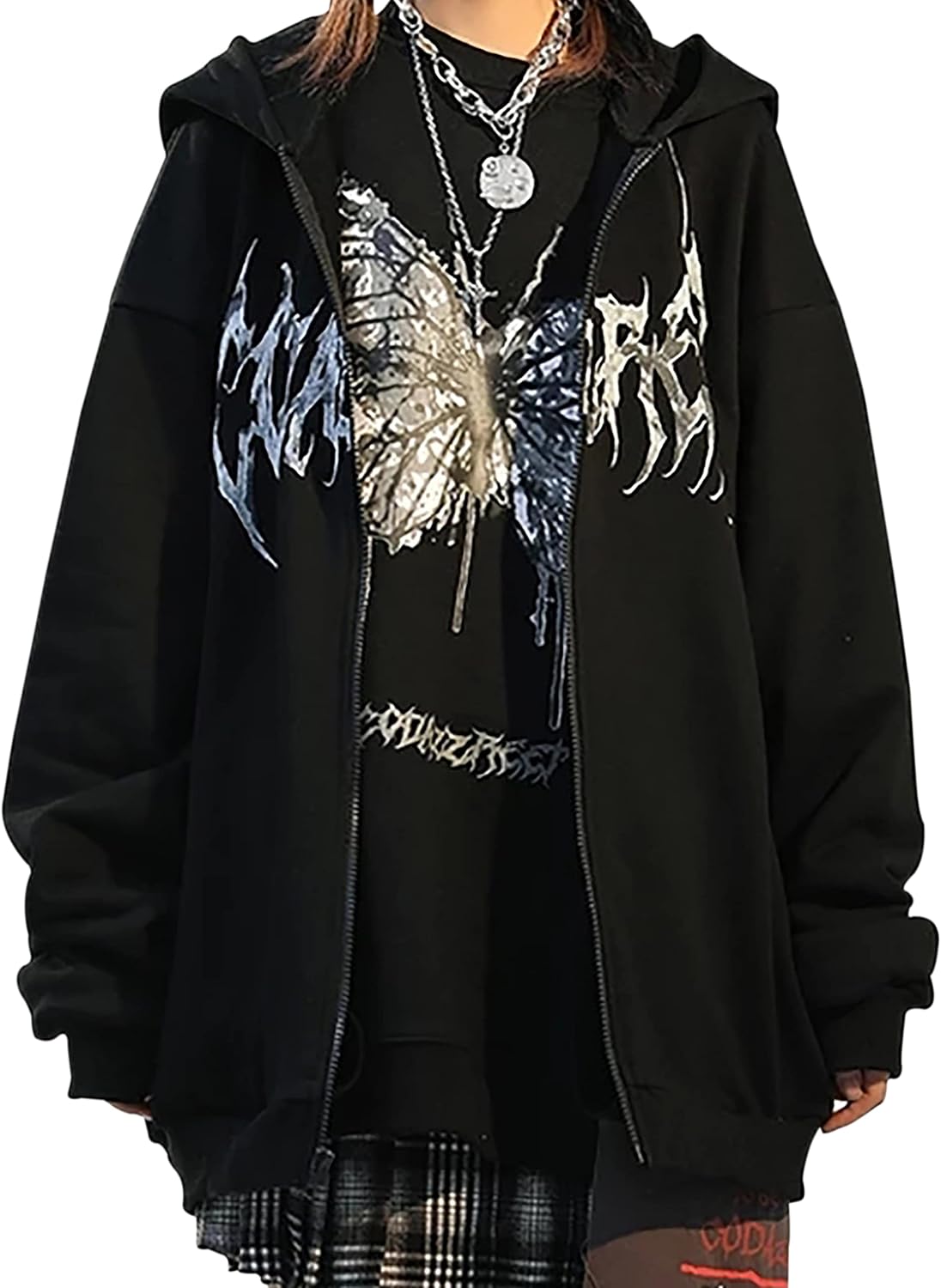 MISSACTIVER Women’s Casual Graphic Printed Hoodies Oversized Zip Up 90S E-Girl Streetwear Grunge Jacket