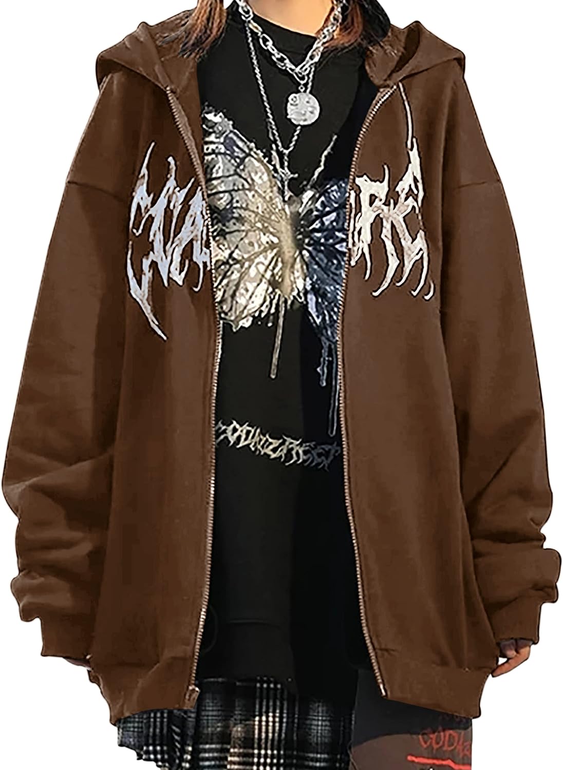 MISSACTIVER Women’s Casual Graphic Printed Hoodies Oversized Zip Up 90S E-Girl Streetwear Grunge Jacket