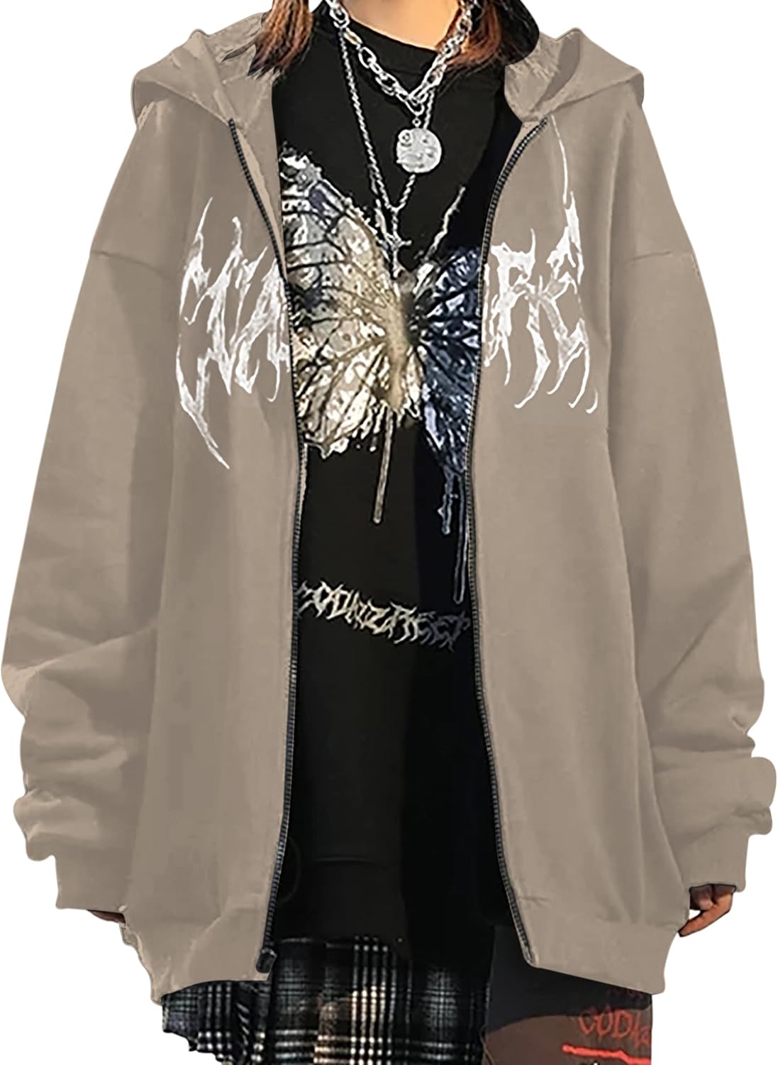 MISSACTIVER Women’s Casual Graphic Printed Hoodies Oversized Zip Up 90S E-Girl Streetwear Grunge Jacket