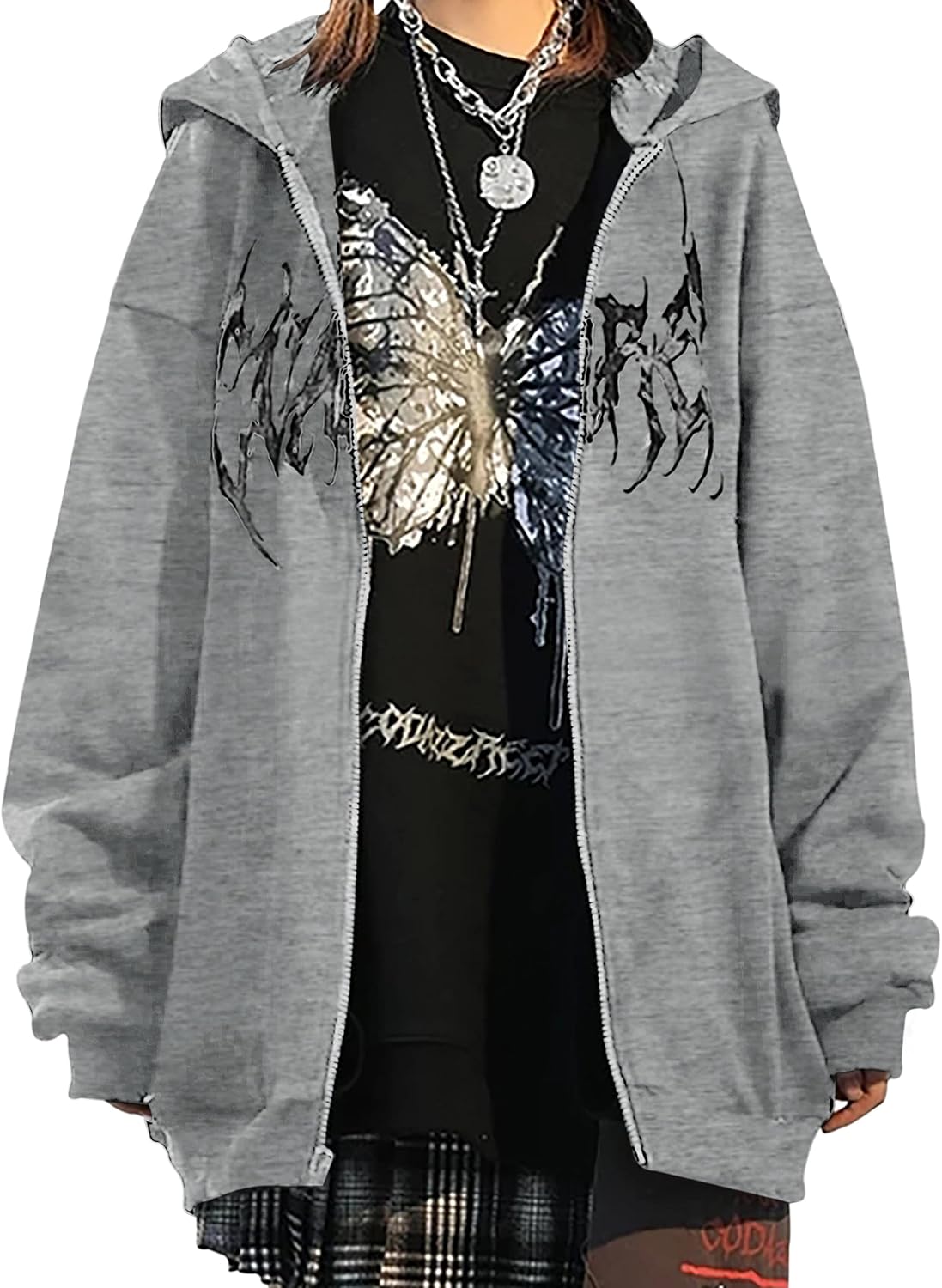 MISSACTIVER Women’s Casual Graphic Printed Hoodies Oversized Zip Up 90S E-Girl Streetwear Grunge Jacket