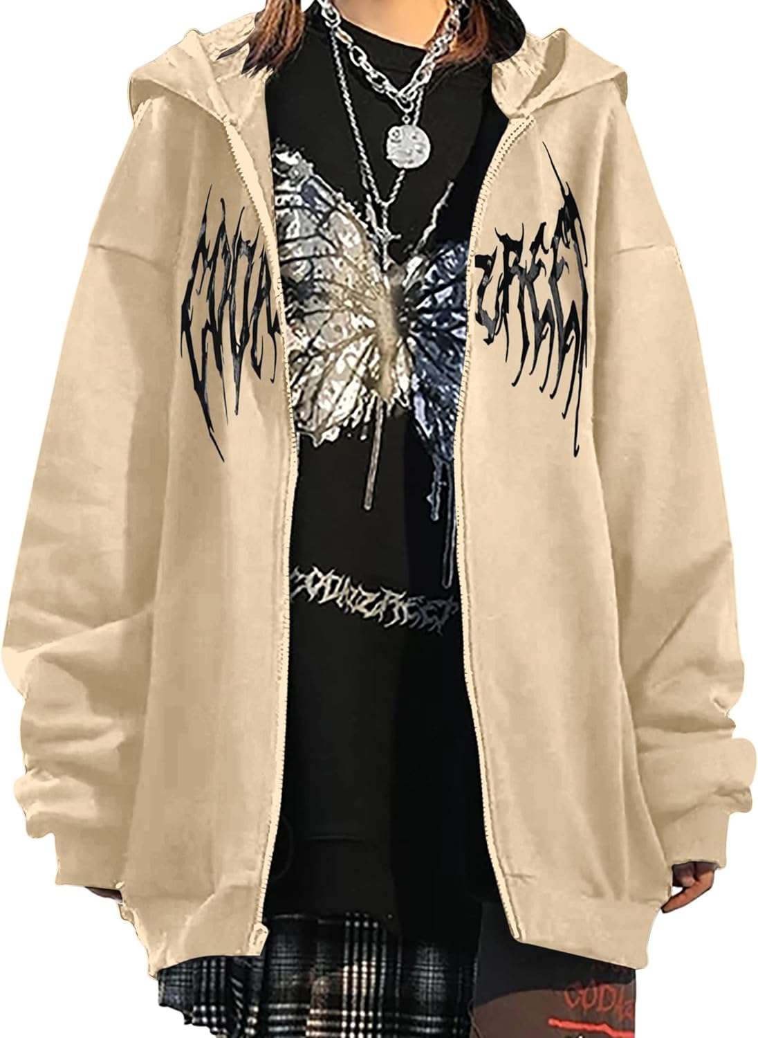 MISSACTIVER Women’s Casual Graphic Printed Hoodies Oversized Zip Up 90S E-Girl Streetwear Grunge Jacket