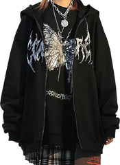 MISSACTIVER Women’s Casual Graphic Printed Hoodies Oversized Zip Up 90S E-Girl Streetwear Grunge Jacket