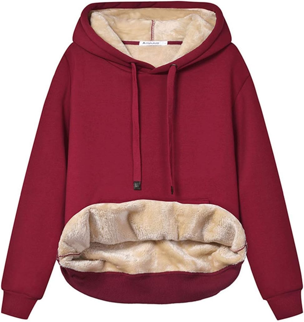 Haellun Womens Casual Winter Warm Fleece Sherpa Lined Pullover Hooded Sweatshirt
