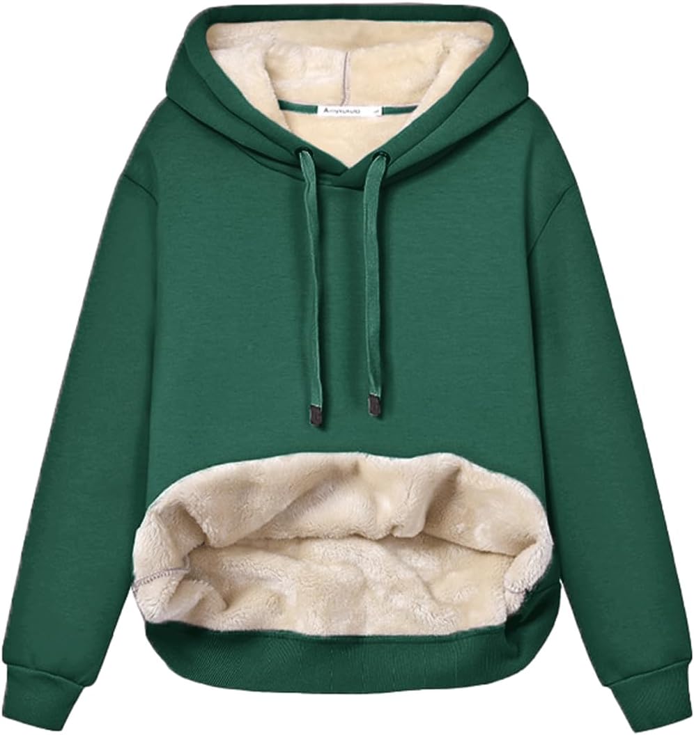 Haellun Womens Casual Winter Warm Fleece Sherpa Lined Pullover Hooded Sweatshirt