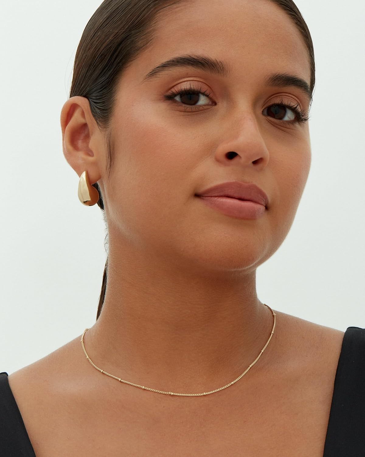 14K Gold Plated 925 Sterling Silver Post Teardrop Chunky Hoop Earrings for Women