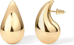 14K Gold Plated 925 Sterling Silver Post Teardrop Chunky Hoop Earrings for Women