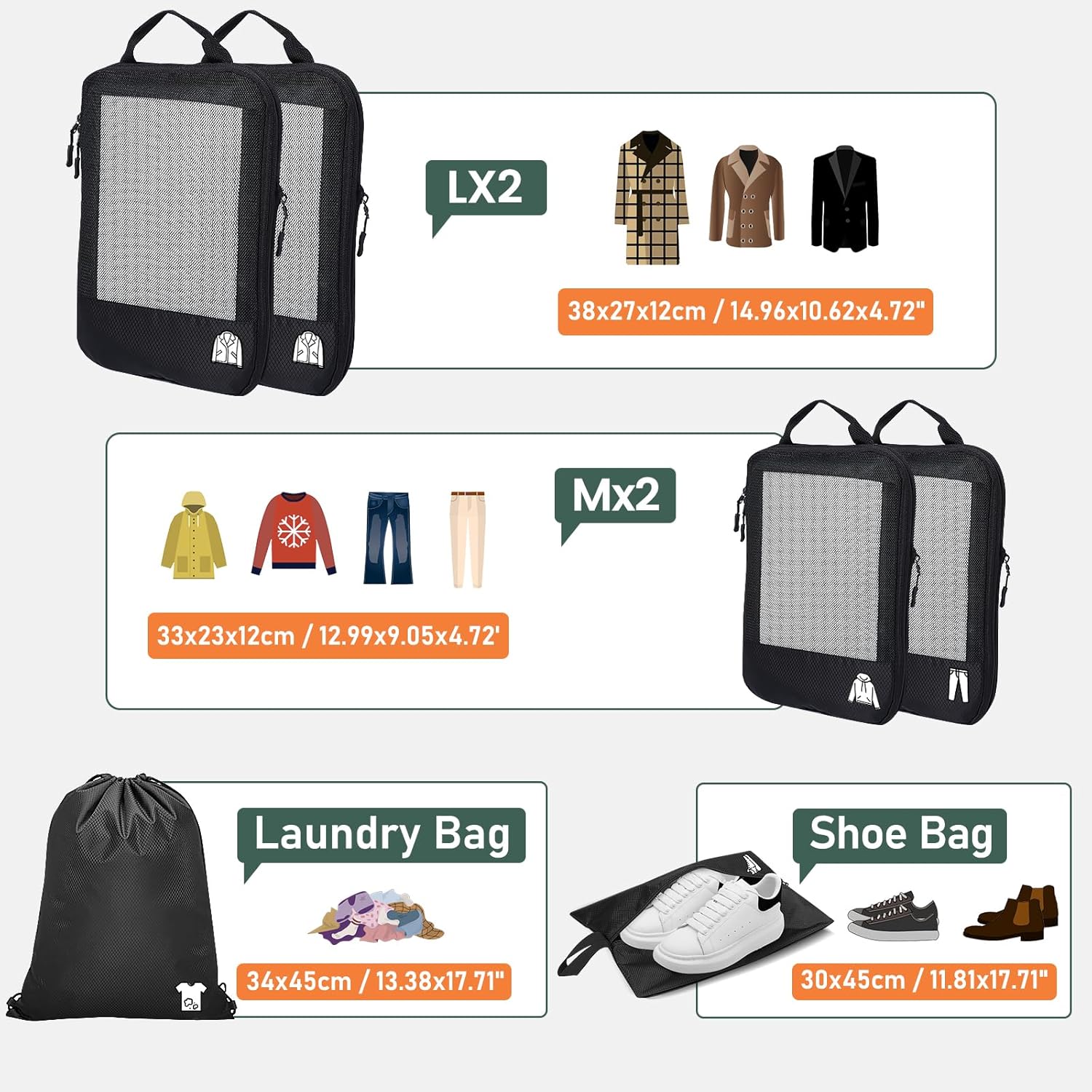 Compression Packing Cubes—Lightweight, 6-Piece Set, Durable (For Luggage, Clothes, Travel)
