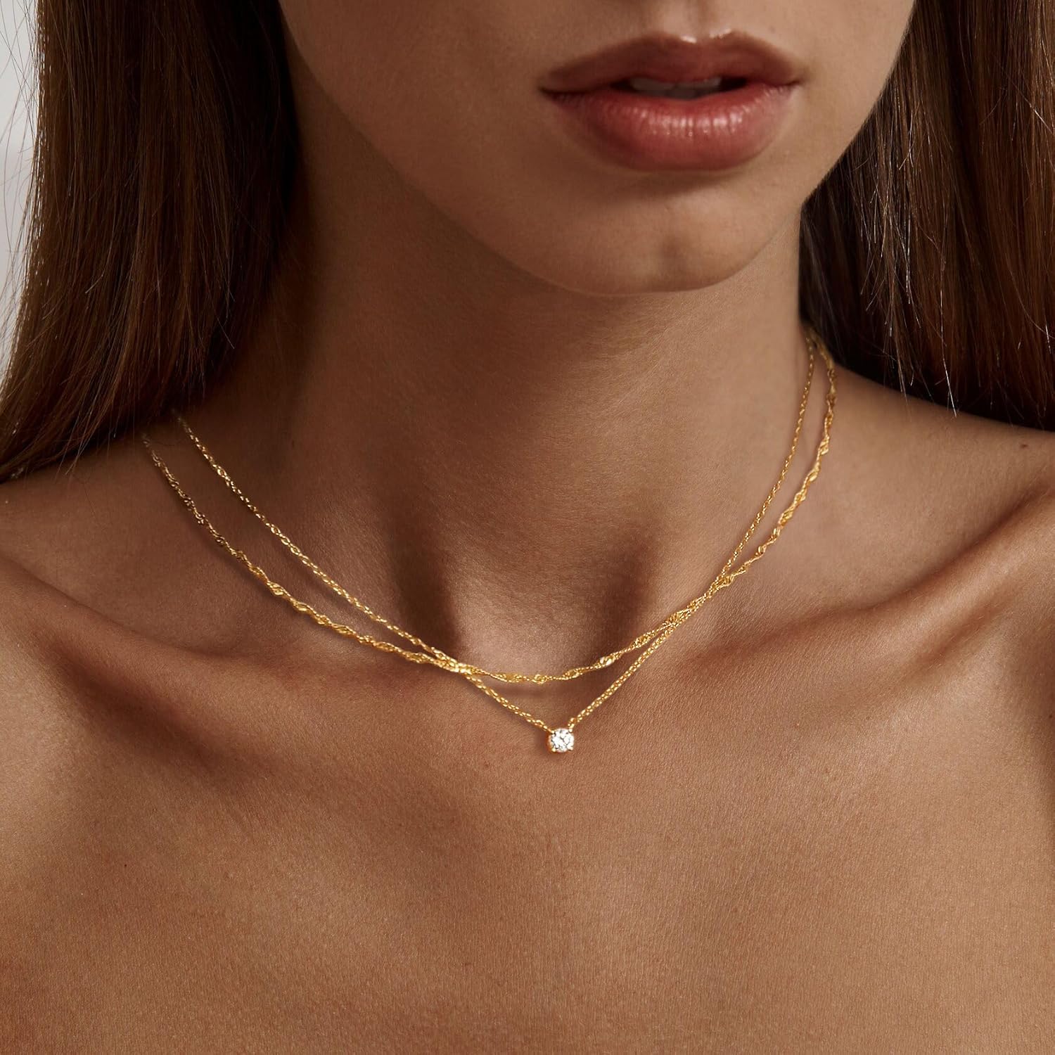 Diamond Necklaces for Women, Dainty 14k Gold/Sterling Silver Choker Necklace Simple Gold Plated CZ  for Women Trendy Gifts