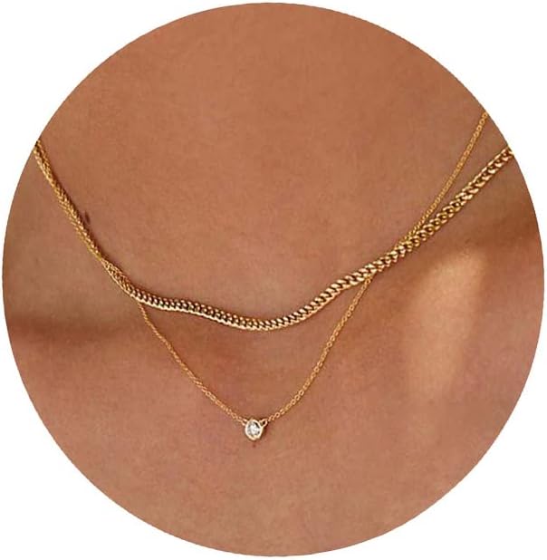 Diamond Necklaces for Women, Dainty 14k Gold/Sterling Silver Choker Necklace Simple Gold Plated CZ  for Women Trendy Gifts