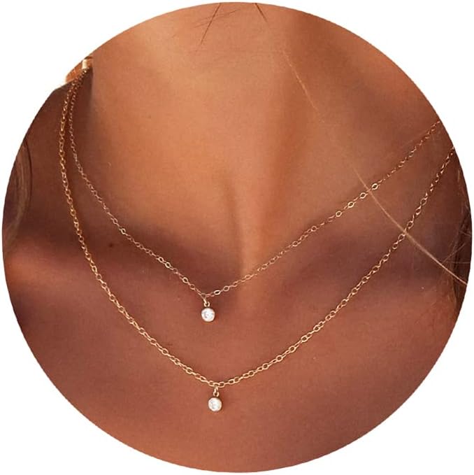 Diamond Necklaces for Women, Dainty 14k Gold/Sterling Silver Choker Necklace Simple Gold Plated CZ  for Women Trendy Gifts