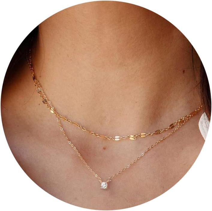 Diamond Necklaces for Women, Dainty 14k Gold/Sterling Silver Choker Necklace Simple Gold Plated CZ  for Women Trendy Gifts