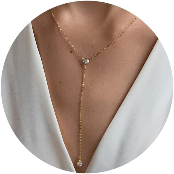Diamond Necklaces for Women, Dainty 14k Gold/Sterling Silver Choker Necklace Simple Gold Plated CZ  for Women Trendy Gifts