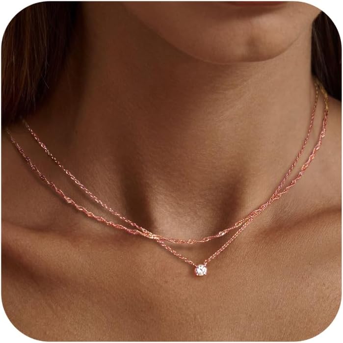 Diamond Necklaces for Women, Dainty 14k Gold/Sterling Silver Choker Necklace Simple Gold Plated CZ  for Women Trendy Gifts