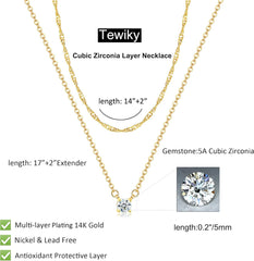 Diamond Necklaces for Women, Dainty 14k Gold/Sterling Silver Choker Necklace Simple Gold Plated CZ  for Women Trendy Gifts