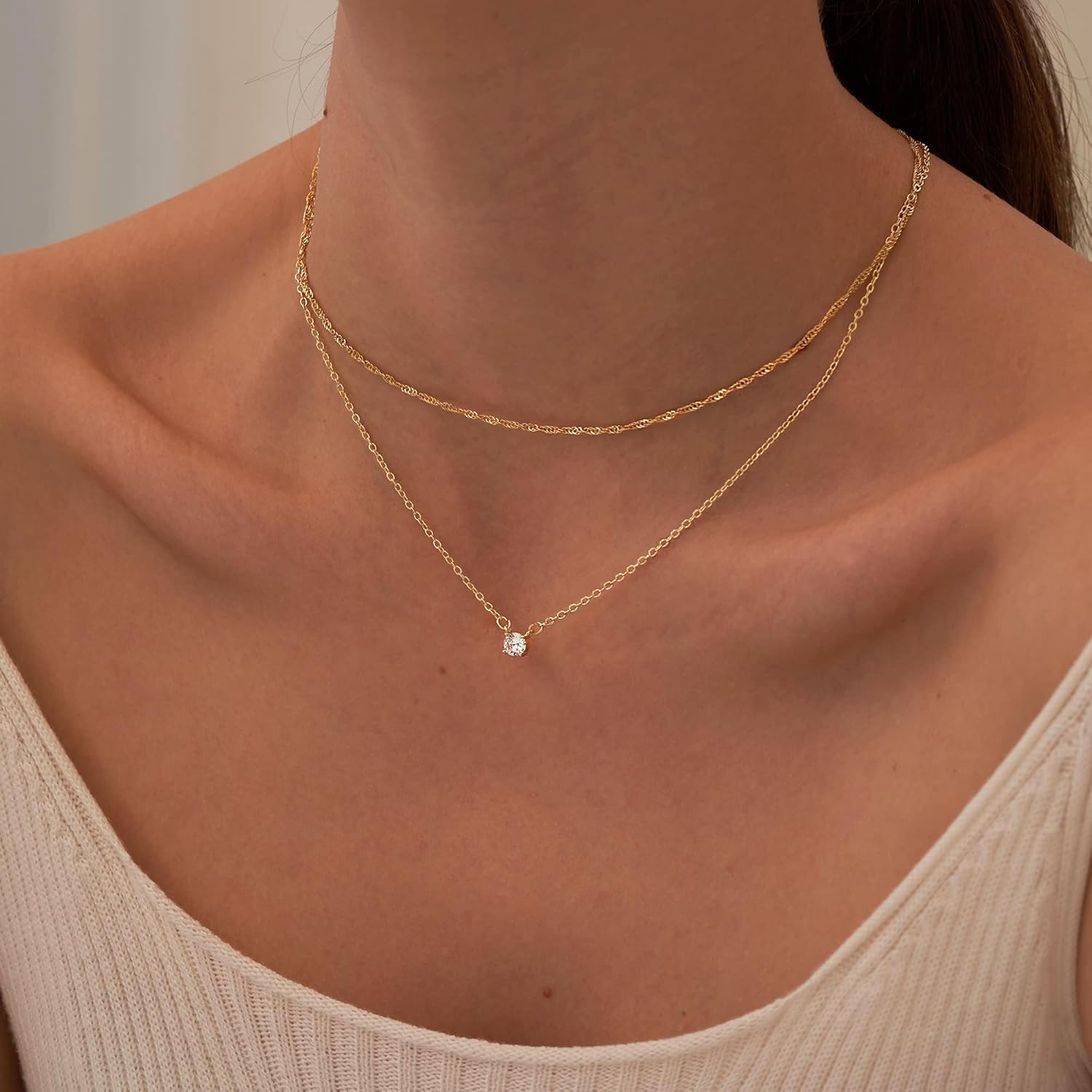Diamond Necklaces for Women, Dainty 14k Gold/Sterling Silver Choker Necklace Simple Gold Plated CZ  for Women Trendy Gifts
