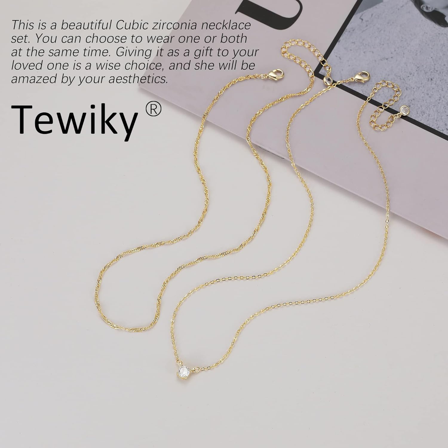 Diamond Necklaces for Women, Dainty 14k Gold/Sterling Silver Choker Necklace Simple Gold Plated CZ  for Women Trendy Gifts