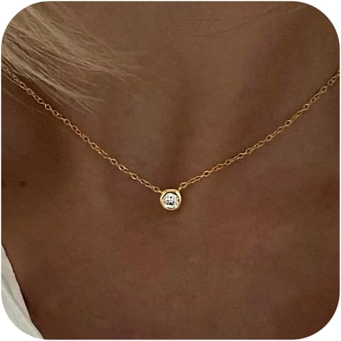 Diamond Necklaces for Women, Dainty 14k Gold/Sterling Silver Choker Necklace Simple Gold Plated CZ  for Women Trendy Gifts