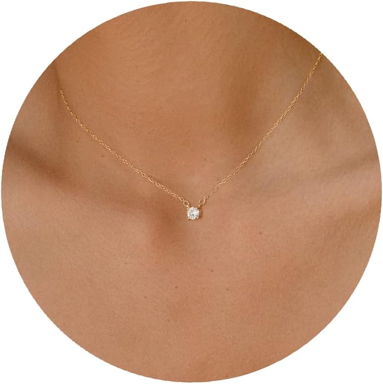 Diamond Necklaces for Women, Dainty 14k Gold/Sterling Silver Choker Necklace Simple Gold Plated CZ  for Women Trendy Gifts