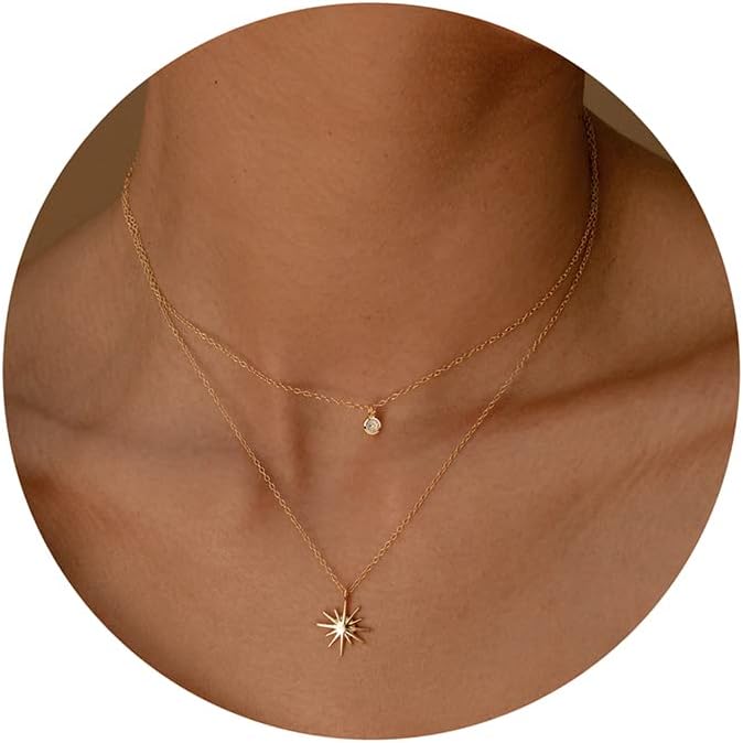 Diamond Necklaces for Women, Dainty 14k Gold/Sterling Silver Choker Necklace Simple Gold Plated CZ  for Women Trendy Gifts