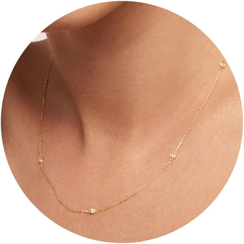Diamond Necklaces for Women, Dainty 14k Gold/Sterling Silver Choker Necklace Simple Gold Plated CZ  for Women Trendy Gifts
