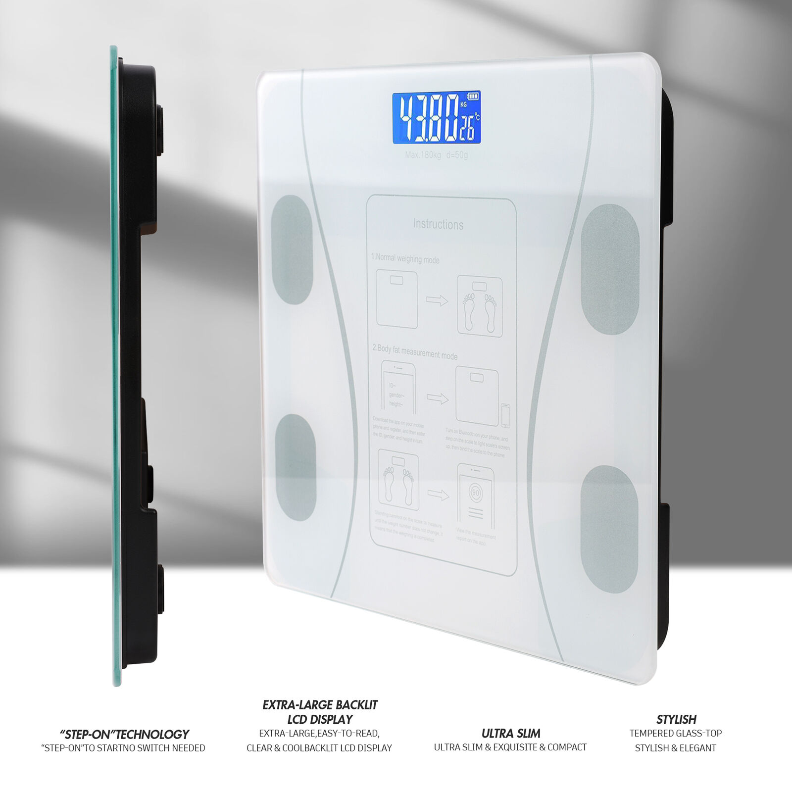 Digital Body Weight Scale Backlit Display High Precision Bluetooth Bathroom Scale