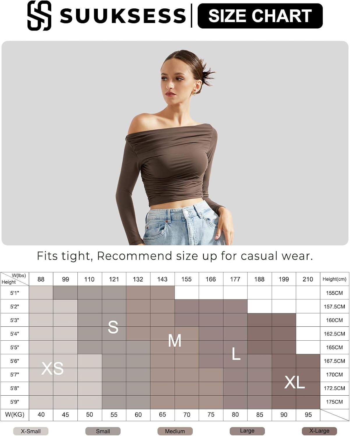 SUUKSESS Women Off Shoulder Long Sleeve Shirts Double Lined Fitted Crop Tops
