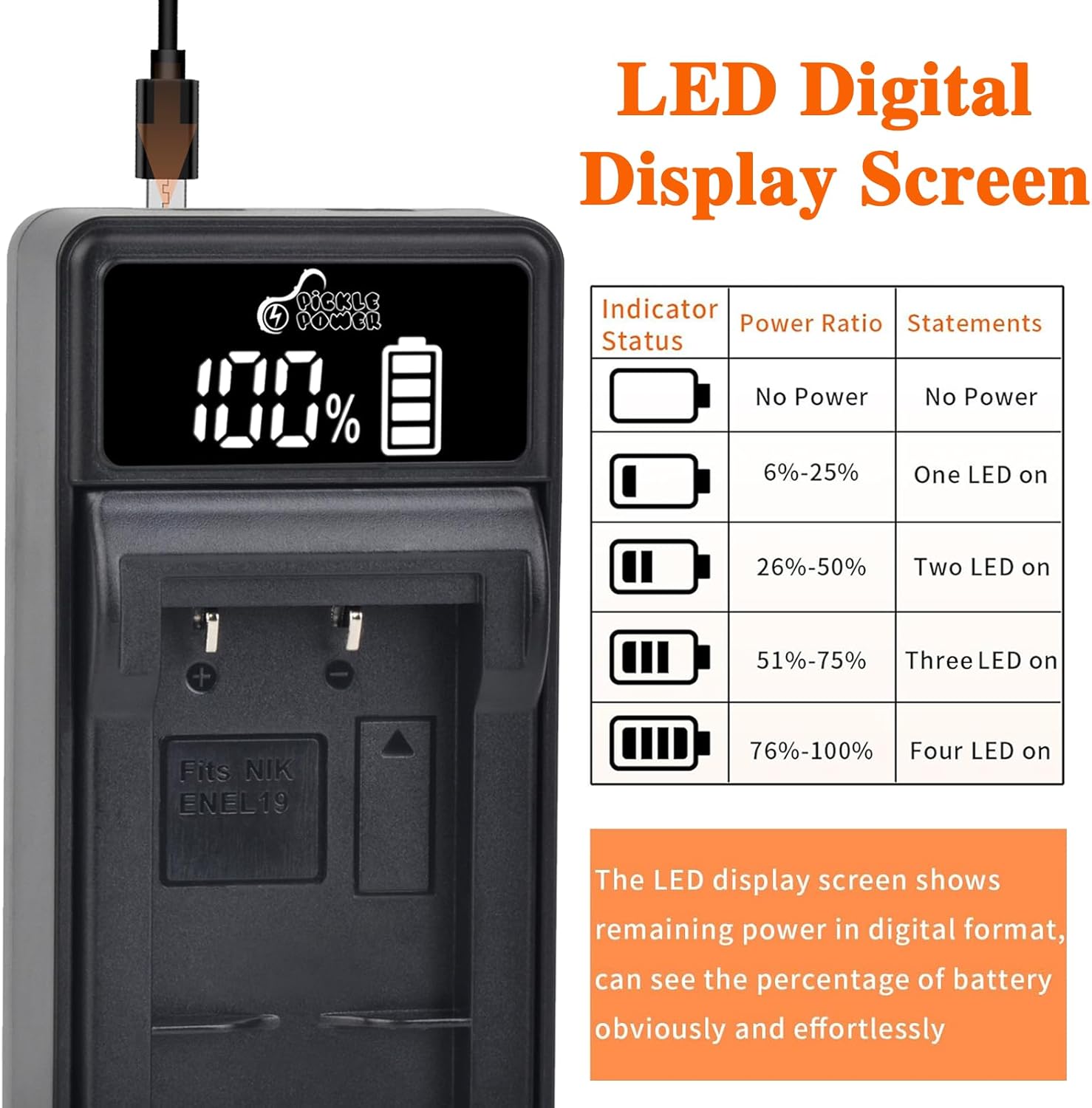 EN-EL19/NP-BJ1 Battery & LED USB Charger for Nikon Coolpix S32/S33/S100/S2800/S3100/S3200/S3300/S3500/S3600/S3700 and more