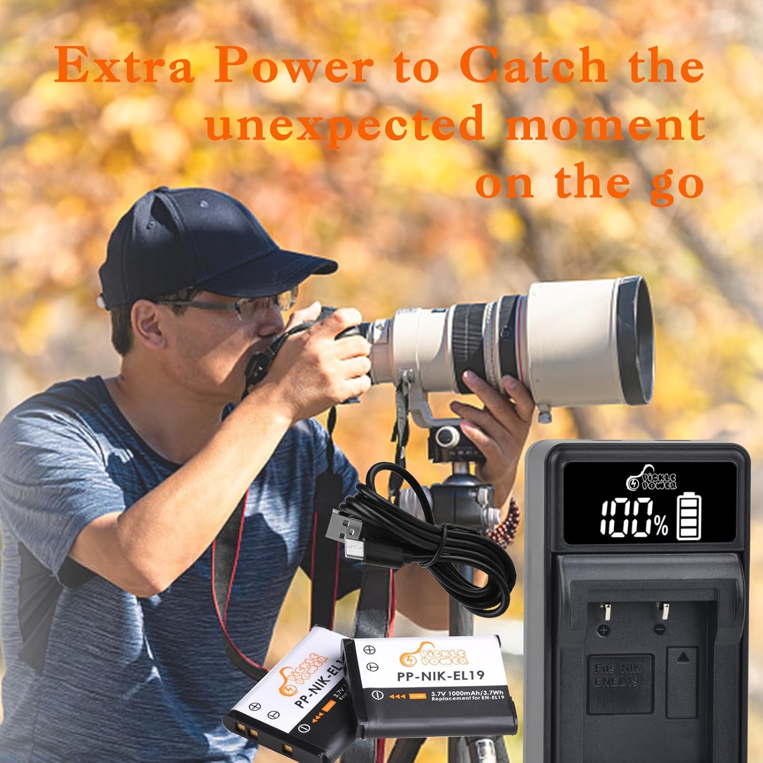 EN-EL19/NP-BJ1 Battery & LED USB Charger for Nikon Coolpix S32/S33/S100/S2800/S3100/S3200/S3300/S3500/S3600/S3700 and more