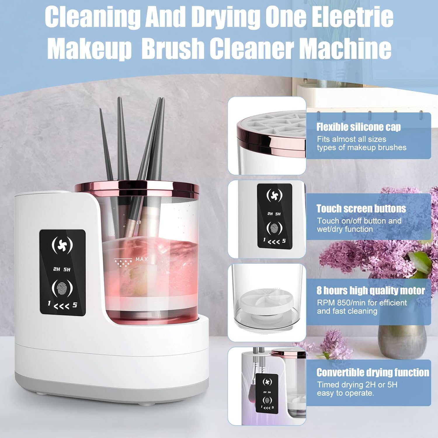 Electric Makeup Brush Cleaner – 3-in-1 Automatic Cleaner with Dryer, Multi-Functional Portable USB-Powered for All-Brush Types