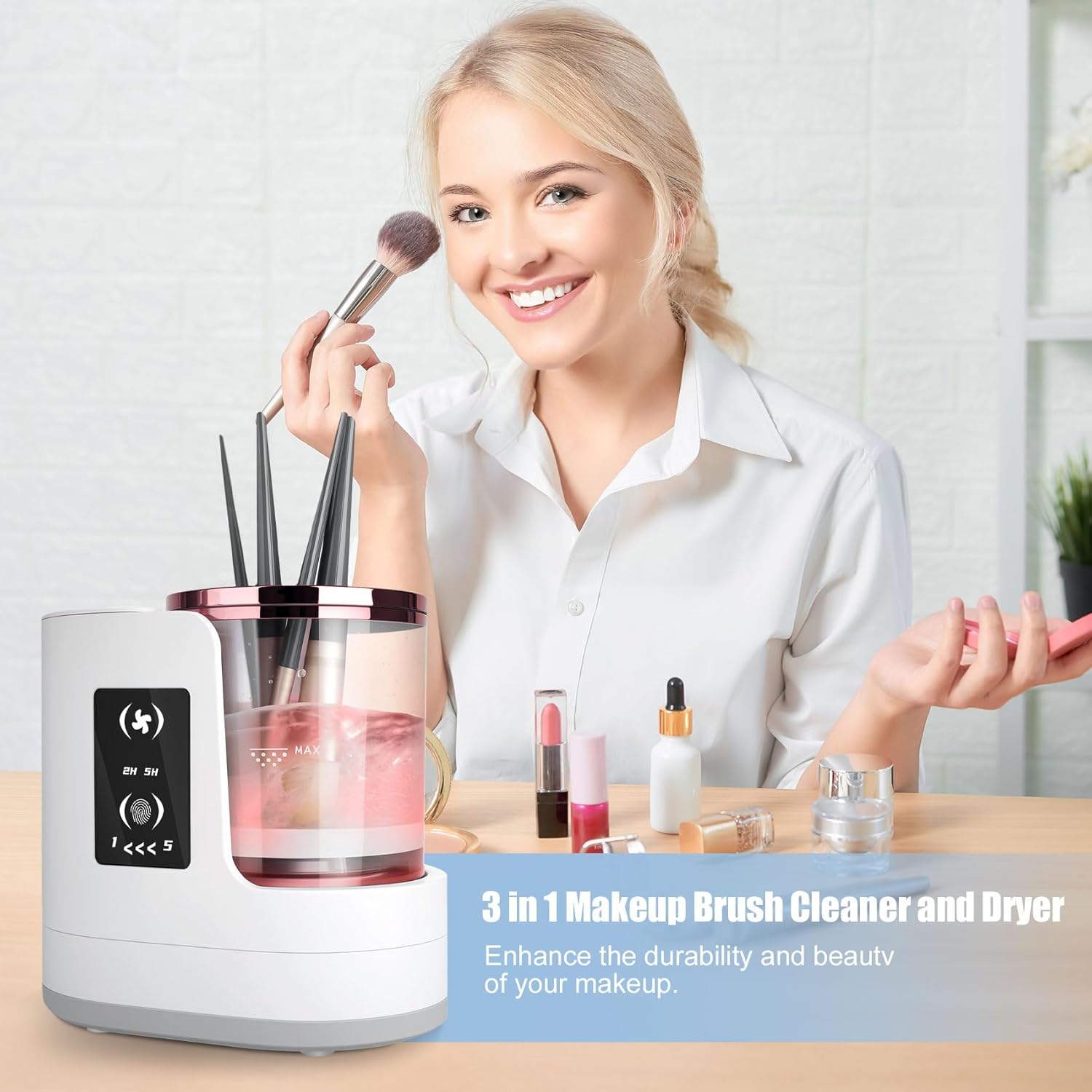 Electric Makeup Brush Cleaner – 3-in-1 Automatic Cleaner with Dryer, Multi-Functional Portable USB-Powered for All-Brush Types