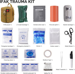 Trauma First Aid Kit Molle Pouches Emergency Survival Kit for Tactical Military with Vented Chest Seal, Israeli Bandage, Splint, Thermal Blanket, Gloves