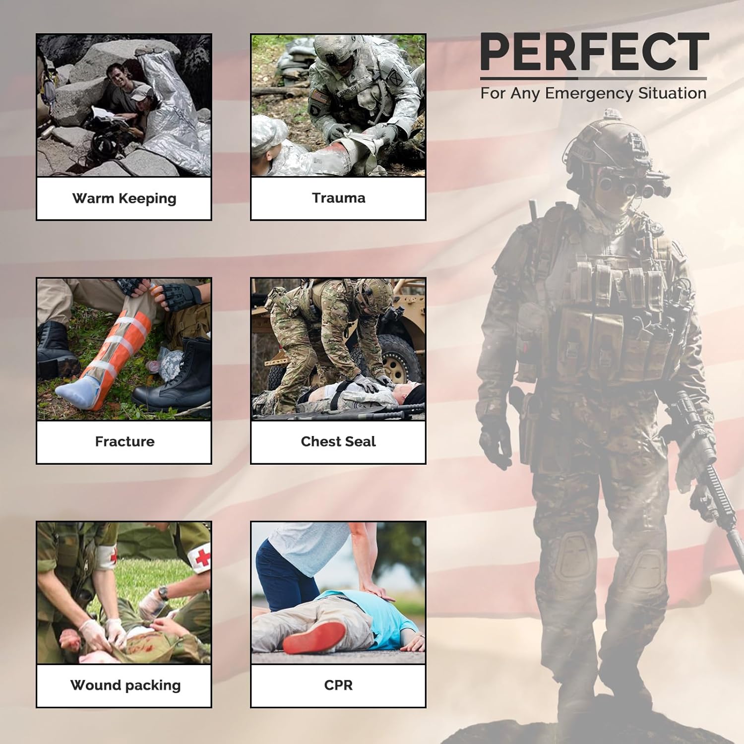 Trauma First Aid Kit Molle Pouches Emergency Survival Kit for Tactical Military with Vented Chest Seal, Israeli Bandage, Splint, Thermal Blanket, Gloves
