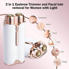 2 in 1 Electric Eyebrow Trimmer and Facial Hair Removal for Women with Light