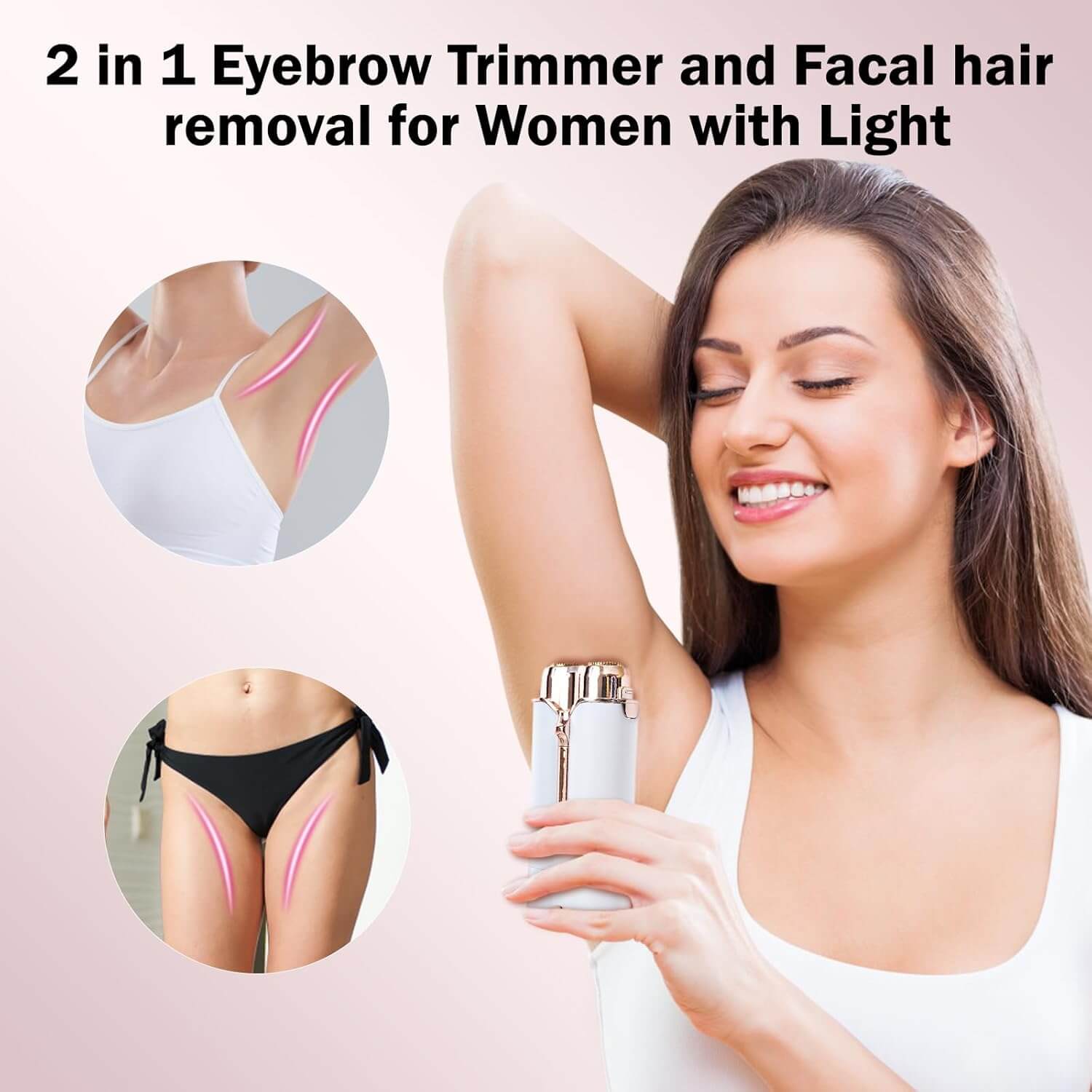 2 in 1 Electric Eyebrow Trimmer and Facial Hair Removal for Women with Light