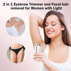 2 in 1 Electric Eyebrow Trimmer and Facial Hair Removal for Women with Light