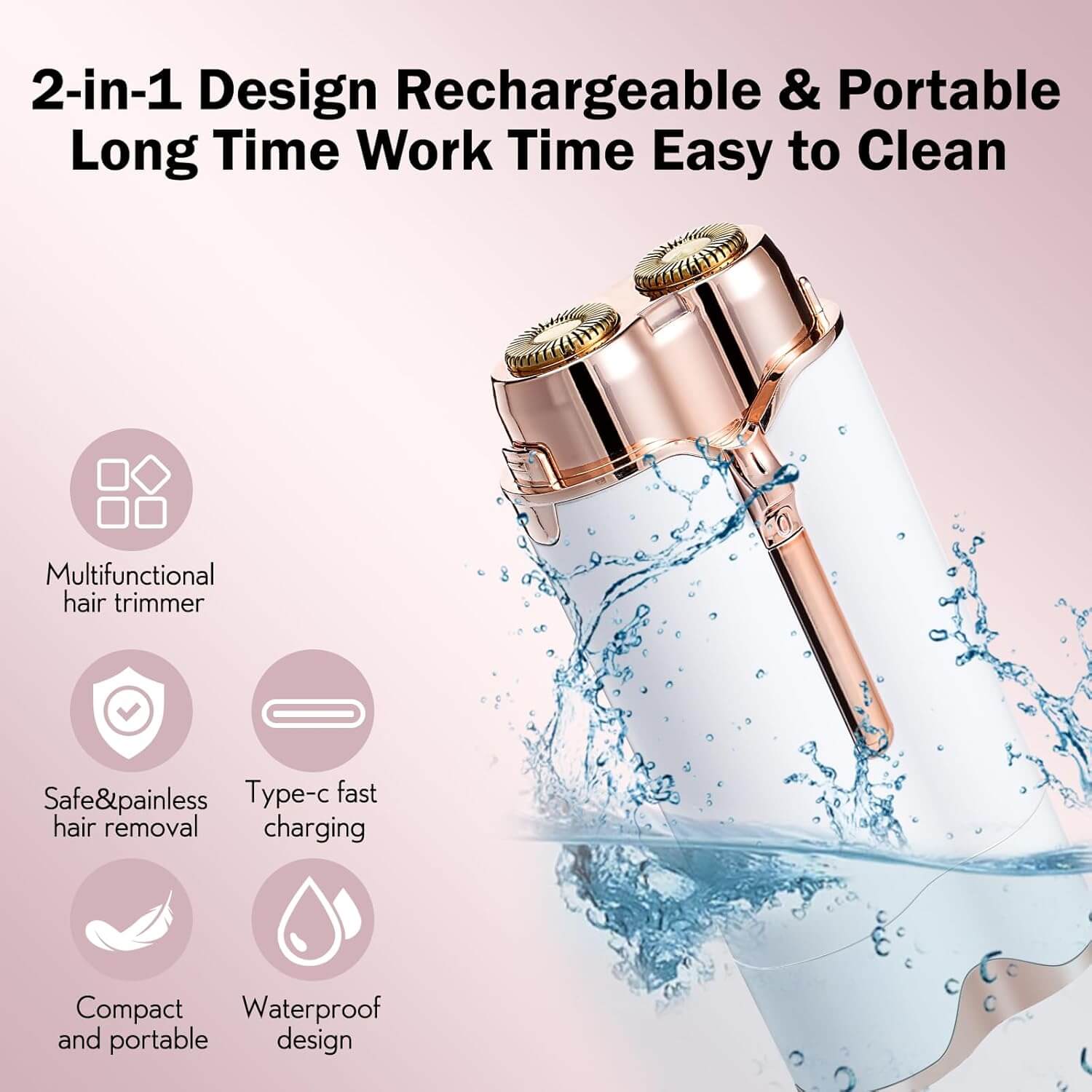 2 in 1 Electric Eyebrow Trimmer and Facial Hair Removal for Women with Light