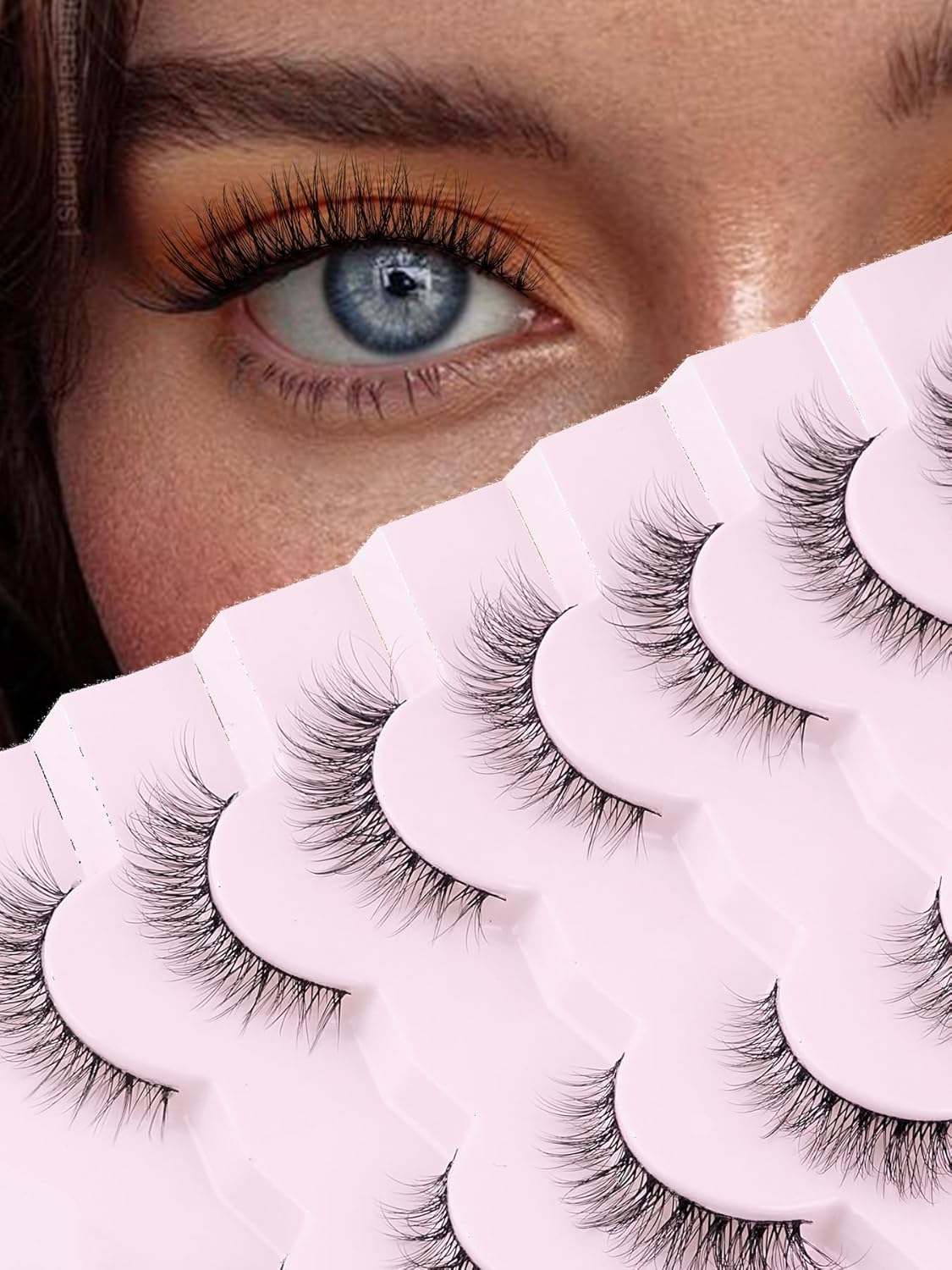 Wispy Lashes False Eyelashes Natural 16mm Fluffy Eyelashes Strip Lashes Pack 3D