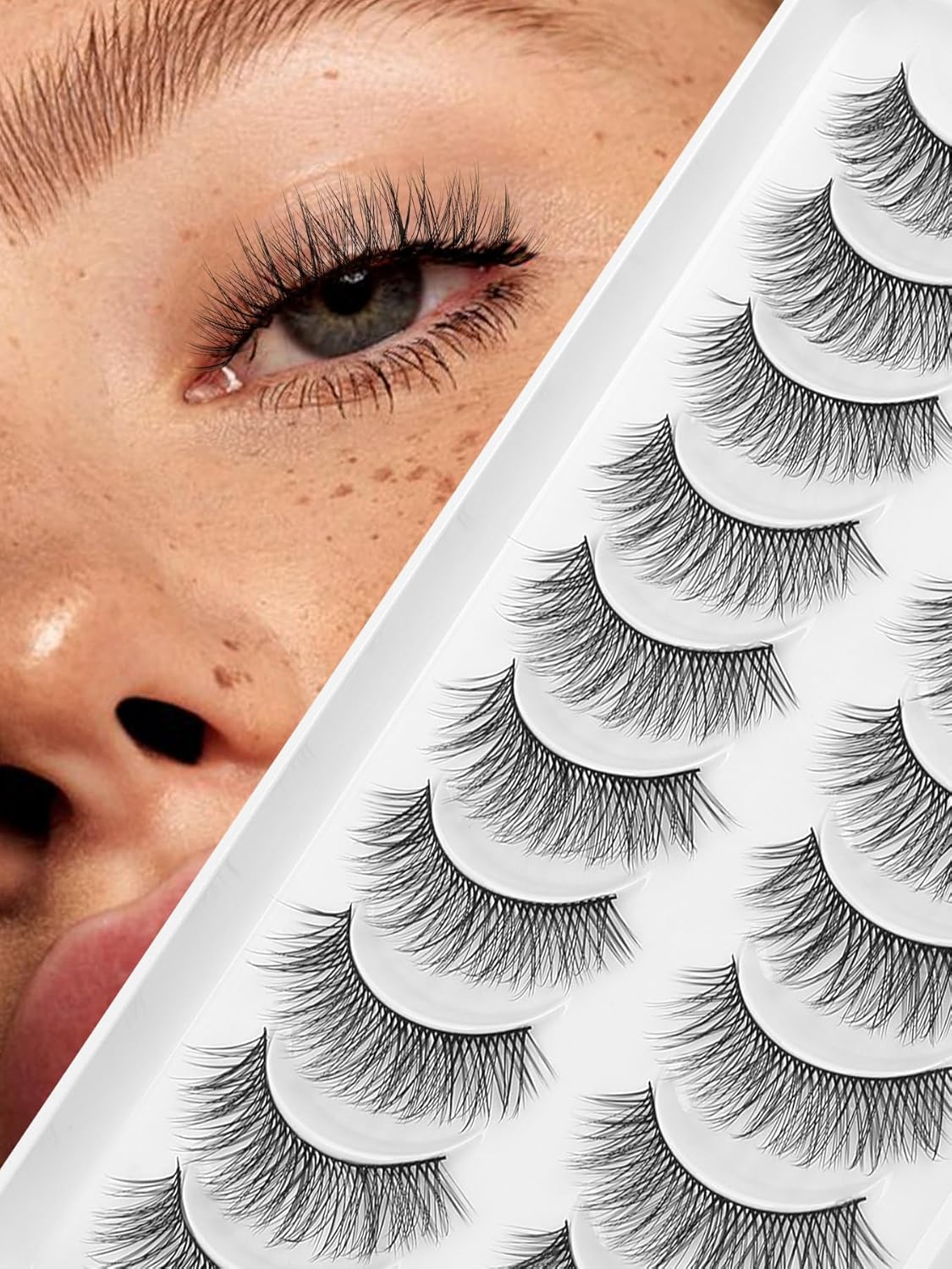 Wispy Lashes False Eyelashes Natural 16mm Fluffy Eyelashes Strip Lashes Pack 3D