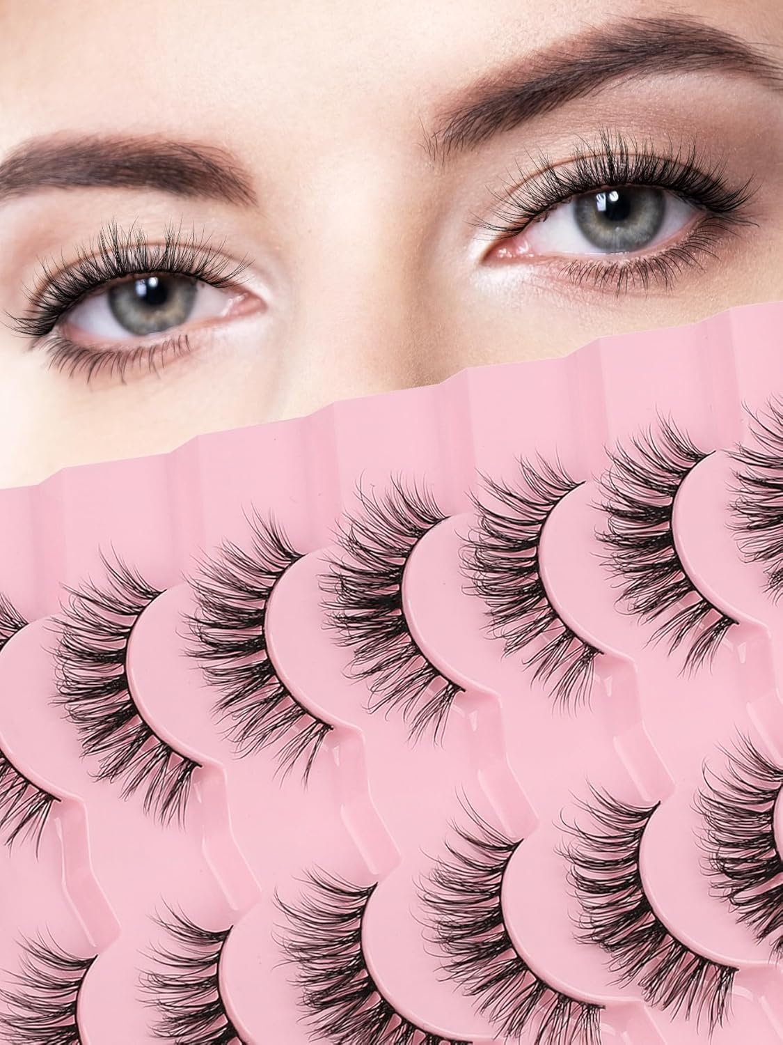 Wispy Lashes False Eyelashes Natural 16mm Fluffy Eyelashes Strip Lashes Pack 3D