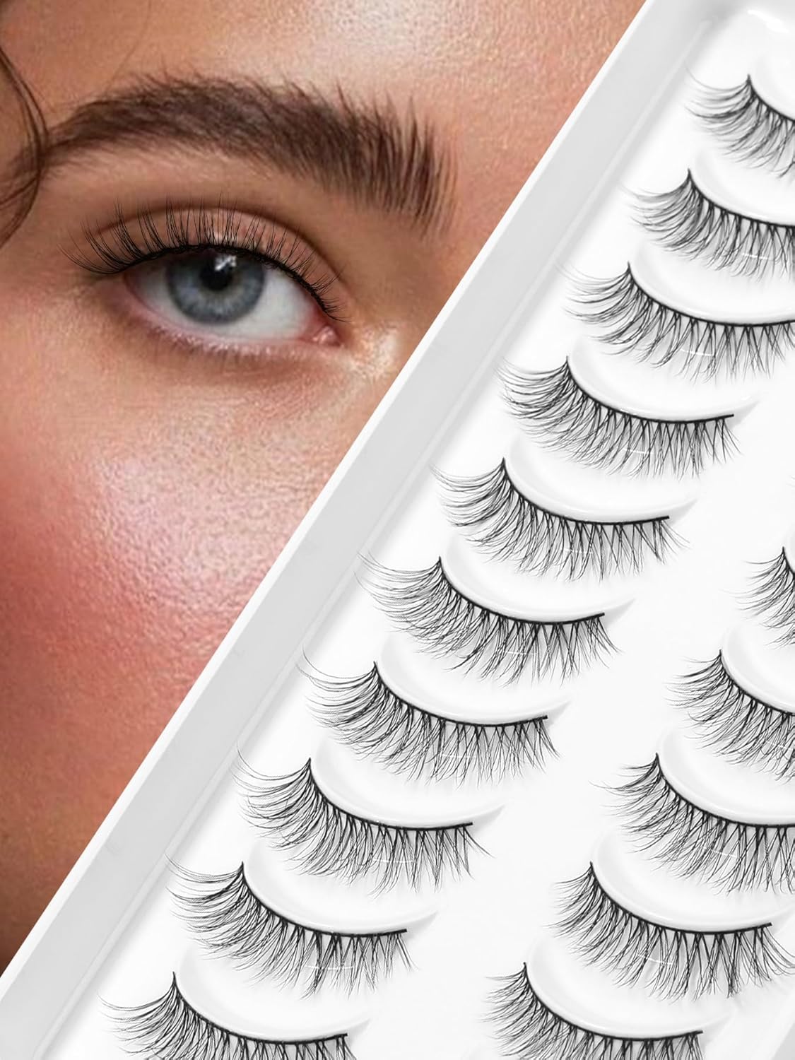 Wispy Lashes False Eyelashes Natural 16mm Fluffy Eyelashes Strip Lashes Pack 3D