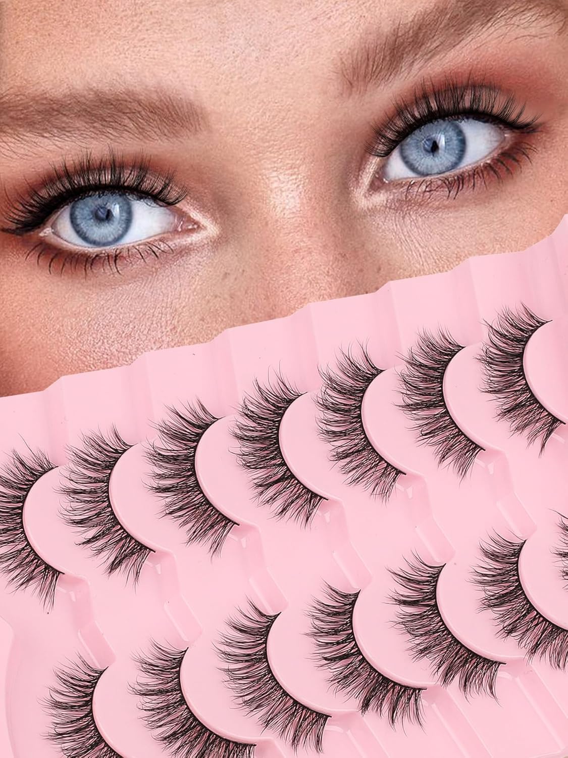 Wispy Lashes False Eyelashes Natural 16mm Fluffy Eyelashes Strip Lashes Pack 3D