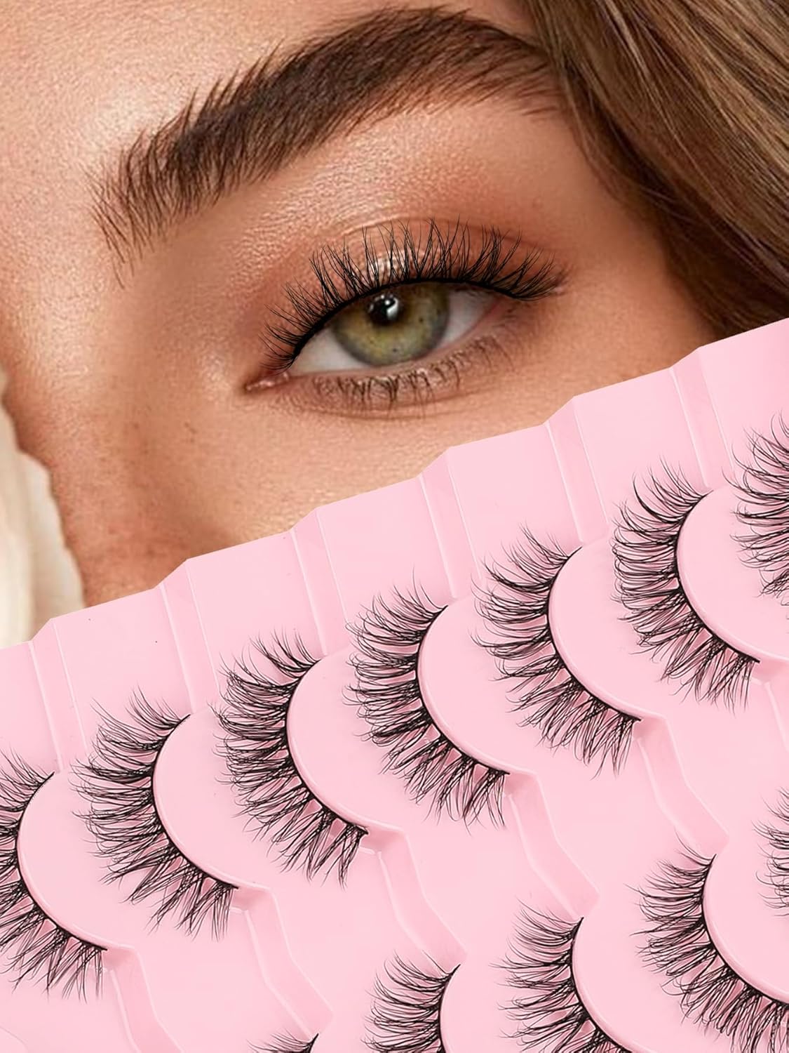 Wispy Lashes False Eyelashes Natural 16mm Fluffy Eyelashes Strip Lashes Pack 3D