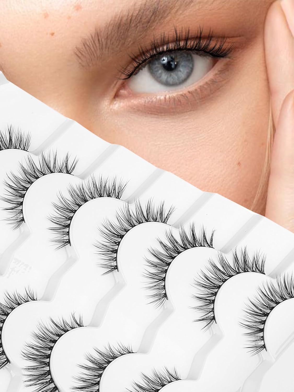 Wispy Lashes False Eyelashes Natural 16mm Fluffy Eyelashes Strip Lashes Pack 3D