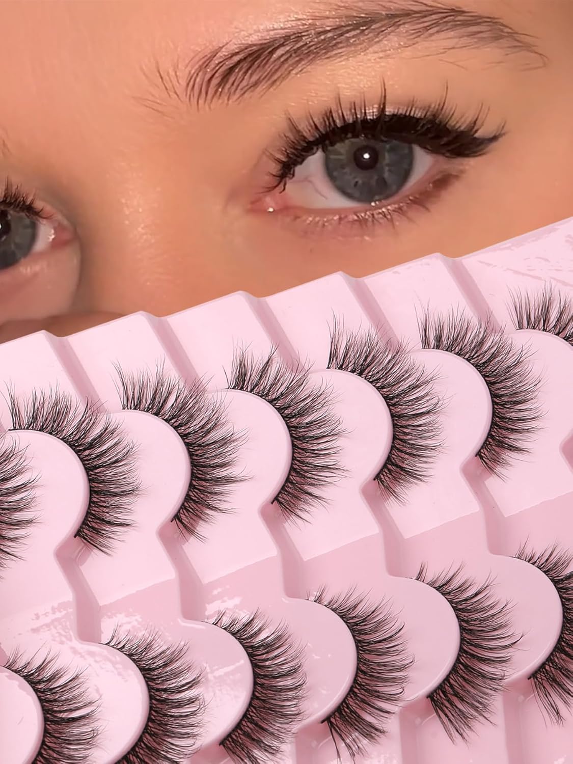 Wispy Lashes False Eyelashes Natural 16mm Fluffy Eyelashes Strip Lashes Pack 3D