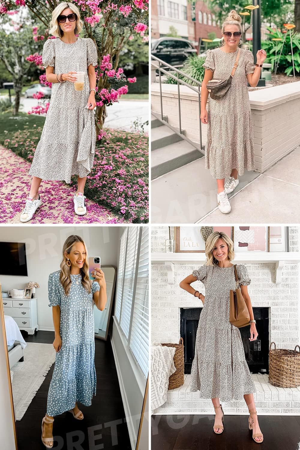 Women's Summer Casual Boho Dress Floral Print Ruffle Puff Short Sleeve Flowy Midi Beach Party Dresses