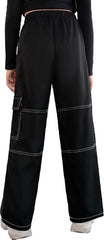 EXARUS - Pantalones vaqueros cargo para niñas, de pierna ancha, holgados, con cintura elástica alta, rectos, con bolsillos, para niños de 8 a 14 años 