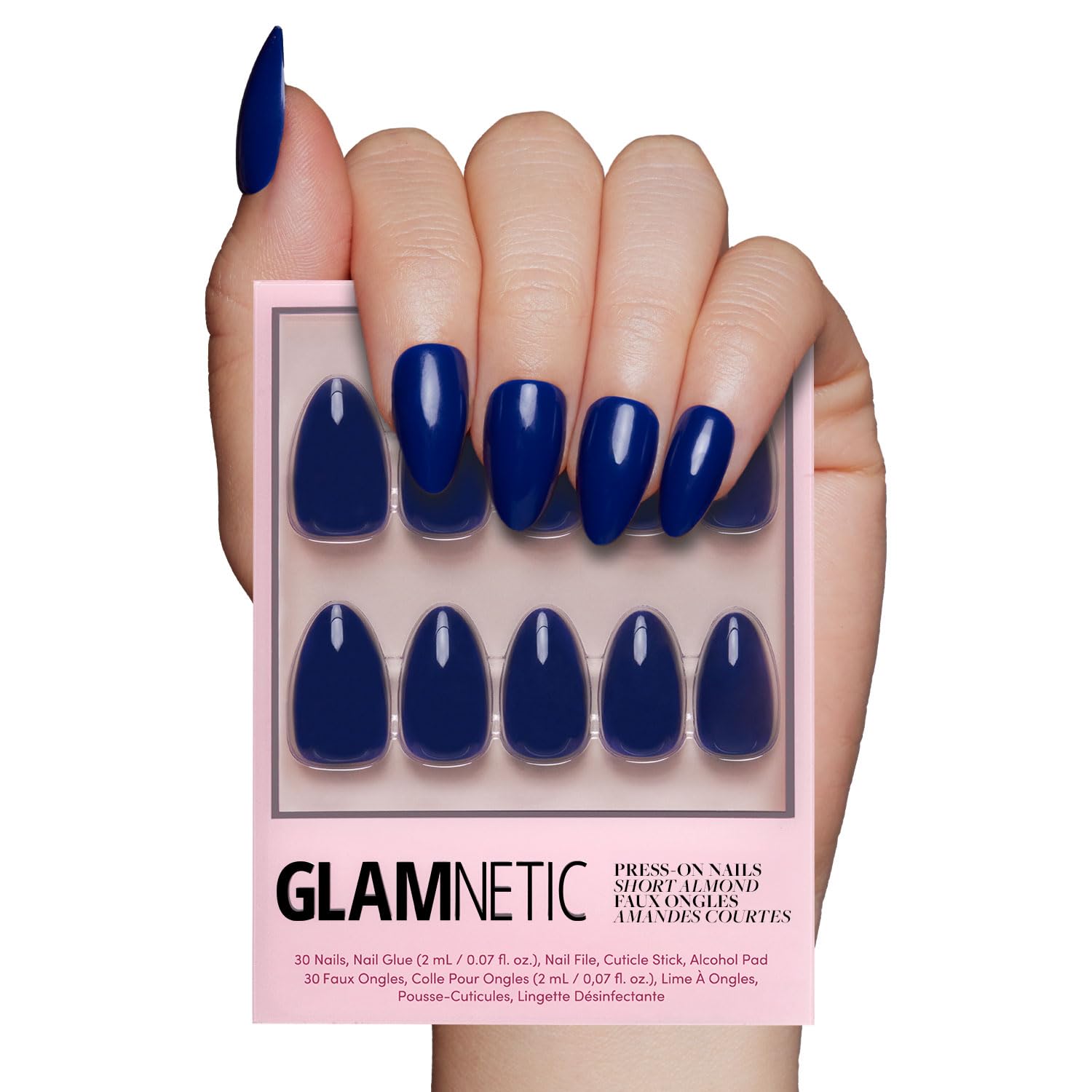 Glamnetic Press On Nails - Goal Digger | Glossy, Semi-Transparent, Short Round Nails, Reusable | 12 Sizes - 30 Nail Kit with Glue