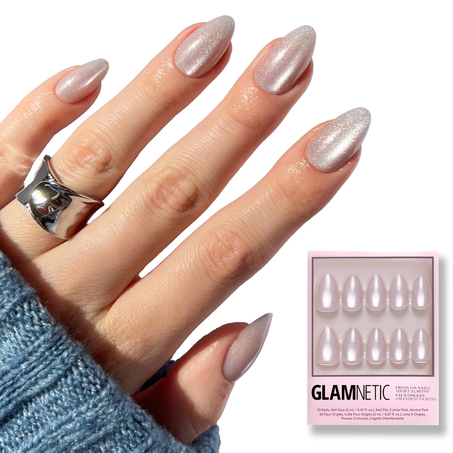 Glamnetic Press On Nails - Goal Digger | Glossy, Semi-Transparent, Short Round Nails, Reusable | 12 Sizes - 30 Nail Kit with Glue