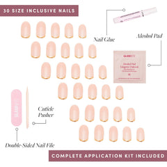 Glamnetic Press On Nails - Goal Digger | Glossy, Semi-Transparent, Short Round Nails, Reusable | 12 Sizes - 30 Nail Kit with Glue